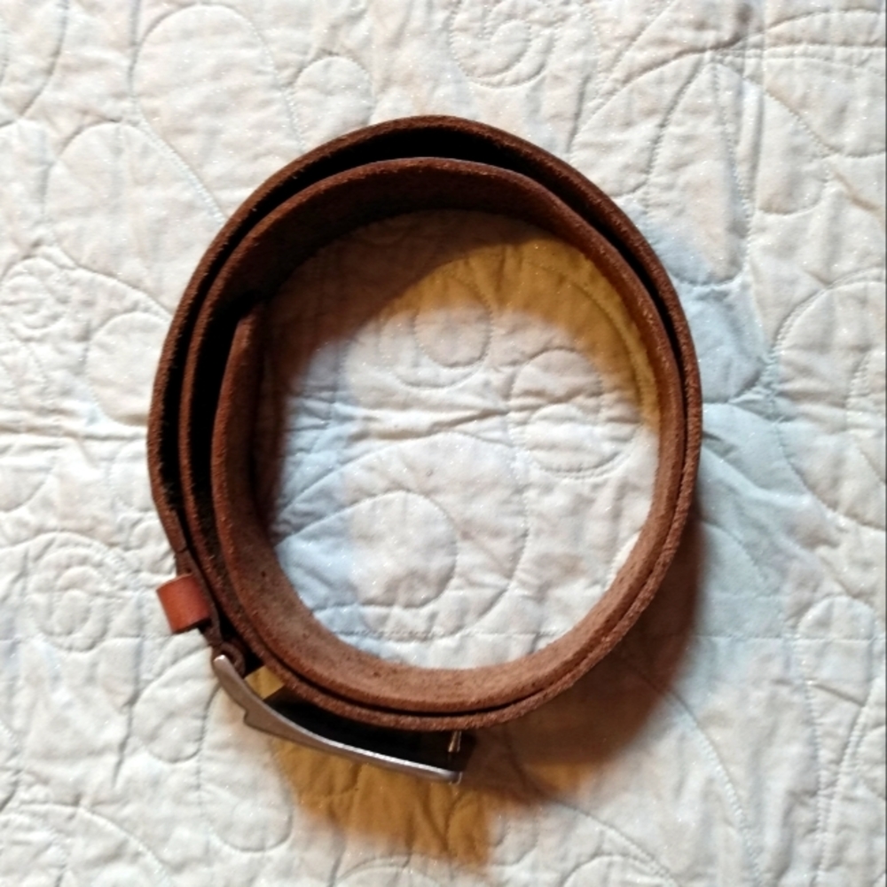 Women's brown leather belt, square buckle
